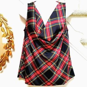 New! J Crew sz Medium M Plaid Sleeveless Drapey Top blouse NWT
